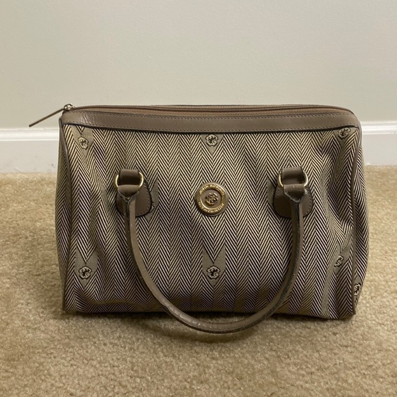 Vintage John Romain Purse Handbag Logo Tan Medium Zipper Top - Picture 1 of 12